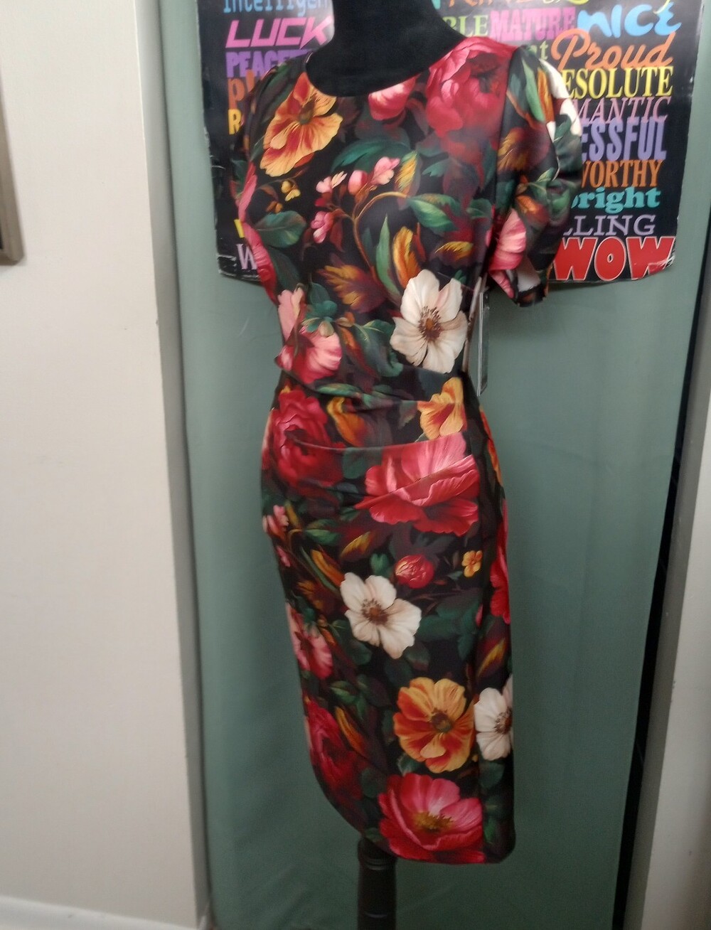 Kaptivating Karl Lagerfeld Black  Dress in a Bold Pink Cream Floral Print!.